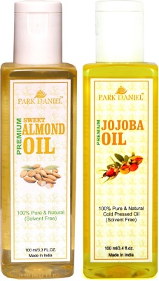 PARK DANIEL Organic Sweet Almond oil and Jojoba oil combo pack of 2 bottles of 100 ml(200 ml) Hair Oil(200 ml)