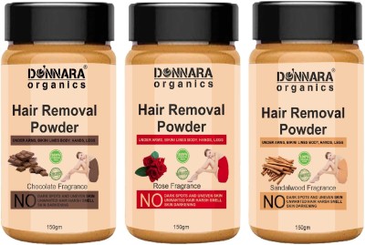 Donnara Organics Chocolate, Rose & Sandalwood Instant Hair Removal Wax Powder (Each,150g) Combo3 Powder(450 g, Set of 3)