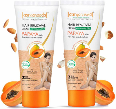 Aaryanveda Hair Removal Cream with Whitening Effect Papaya Only 2 min. Formula 60g (Pack-2) Cream(120 g, Set of 2)