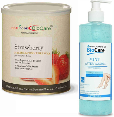 BEAUCODE BioCare Strawberry Wax Combo Kit Wax 1 Mint After Waxing Soothing Gel-Pack Of 2 Wax(1300 ml, Set of 2)