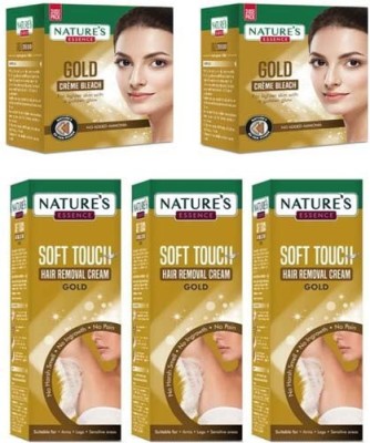 Nature's Essence GOLD BLEACH CREAM (43GM X 2) + SOFT TOUCH GOLD HAIR REMOVAL CREAM (50GM X 3) Cream(236 g)