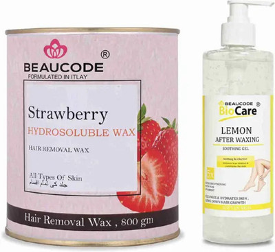 Beaucode Rica Strawberry Hair Removing Wax 800 gm + Lemon After Waxing Gel 500 Wax(1300 ml, Set of 2)