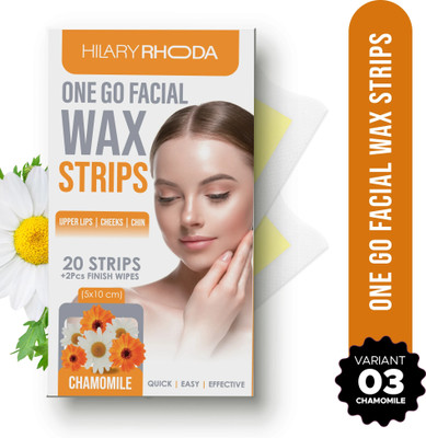 Hilary Rhoda One Go Facial Wax Strips | Face,Upper Lip & Chin Facial Wax | Chamomile Extract Strips(20 Strips)