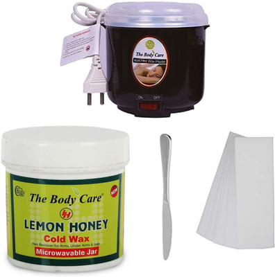 THE BODY CARE Microwavable Lemon Honey Cold Wax 200g + Wax Heater + 70 Strips + 1 Knife | Wax(600 g)