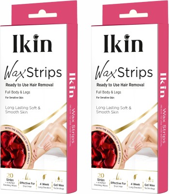 Ikin Instant Wax Strip with Rose Extract For Sensitive Skin (Pack of 2) -2x20 Strips(40 Strips, Set of 2)