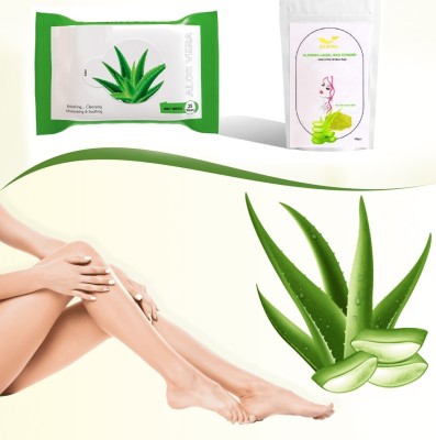 BLUEMERMAID Best Hair Removal Powder Aloe Vera Waxing Powder With Face Wipes Wax(100 g)
