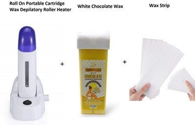 LOVHIDE RollOn Portable Cartridge Wax Depilatory Roller Heater + White Chocolate + Strip Wax(200 g)