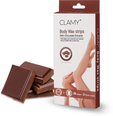 Clamy Full Body Wax Strips with Chocolate Extract Instant Removal Silky Smoothness Upto 4 Weeks (20 Strips + 2 Finish Wipes) Choco Strips(20 Strips, Set of 2)