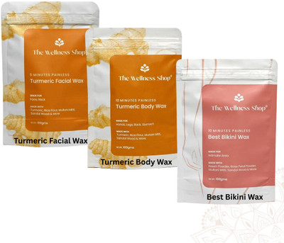 The Wellness Shop Painless Herbal Turmeric Facial, Full Body Wax & Bikini Area Hair Removal Wax Powder(300 g, Set of 3)