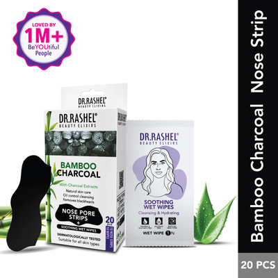 DR.RASHEL Bamboo charcoal 10 Nose Strips and 10 Wet Wipes Blackhead & Whitehead remover Strips(20 Strips)