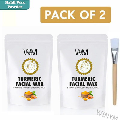 Winym Turmeric Wax Powder | Smooth Skin Glow Hair Off Pack | Pack 2 with Brush Powder(200 g, Set of 2)