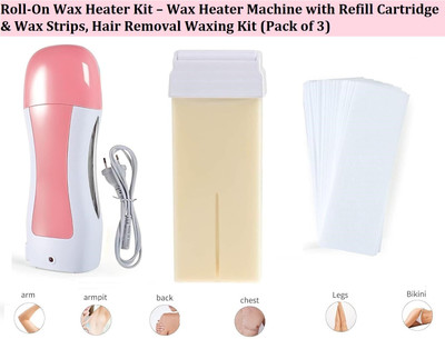 LOVHIDE Wax Heater | Roll on Wax Hair Removal With Refill Waxing Kit & Strip (Pack of 3) Wax(100 g)