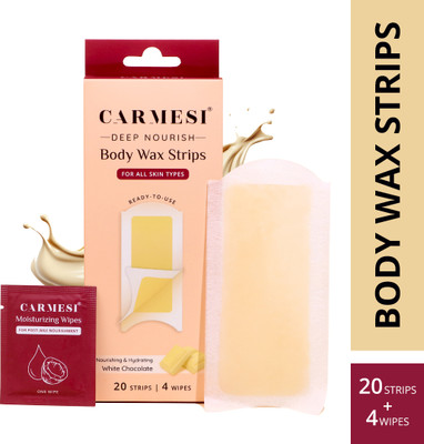 Carmesi Deep Nourish Body Wax Strips | Arms, Legs, Bikini Area | 4 Wipes | Cold Waxing Strips(20 Strips)