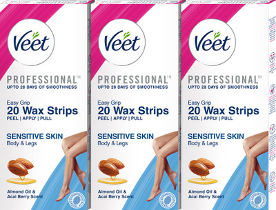 Veet Professional Waxing Kit - Sensitive Skin Strips(60 Strips, Set of 3)