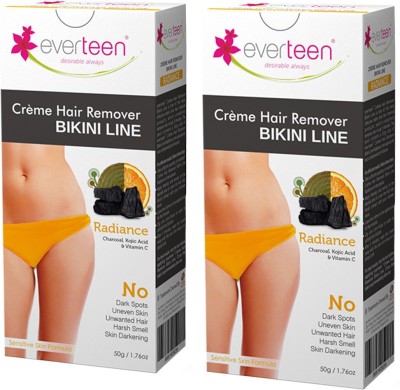 everteen RADIANCE Bikini Line Hair Remover Creme with Charcoal, Kojic Acid and Vitamin C - 2 Packs (50g Each) Cream(100 g, Set of 2)