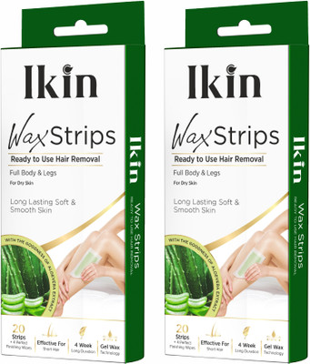 Ikin Instant Wax Strip with Aloe Vera For Dry Skin (Pack of 2)- 2x20 Strips(40 Strips, Set of 2)