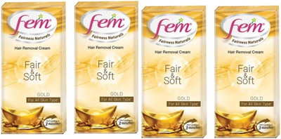 Fem Fairness Naturals Gold Hair Removal Cream Fair and Soft - 60g Cream(240 g, Set of 4)