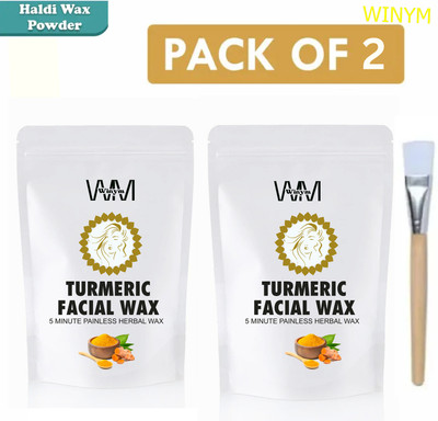 Winym Turmeric Wax Powder | Instant Skin Hair Removal | Pack 2 with Brush Powder(200 g, Set of 2)