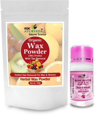 VEDICAYURVEDA Mix Fruits Wax Powder for Hands, Legs,Underarms and Bikini With Rose Water 60ml Powder(100 g)