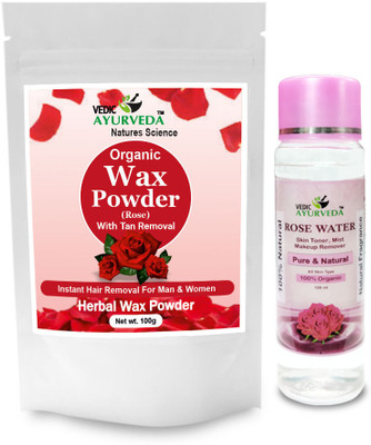 VEDICAYURVEDA Rose Wax Powder for Hands, Legs, Underarms and Bikini With Rose Water 120ml Powder(100 g)