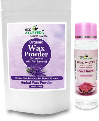 VEDICAYURVEDA Lavender Wax Powder for Hands, Legs, Underarms and Bikini With Rose Water 120ml Powder(100 g)