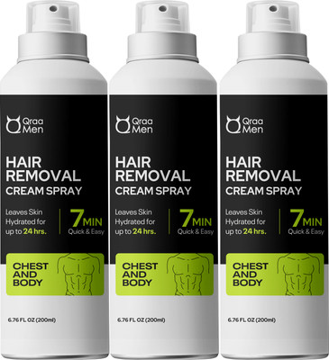 Qraa Men Hair Removal Cream Spray| Painless Body Hair Removal Powder Spray For Men’s Spray  (600 Ml, Set Of 3) For Rs. 333 @ 85 %