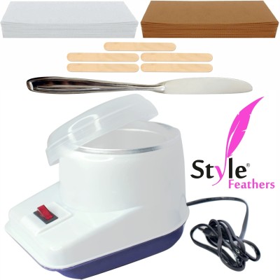 Style Feathers Oil & Wax Heater + 2 Pack Wax Strips Brown & White + 1 Knife + 5 Sticks Strips(60 Strips, Set of 5)