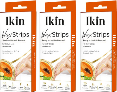 Ikin Instant Wax Strip with Papaya & Lemon Extract (Pack of 3)- 3x20 Strips(60 Strips, Set of 3)