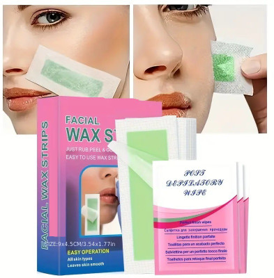 AFARAXIA Facial Wax Strips with Cleansing Wipes for Instant Hair Removal Strips(20 Strips)