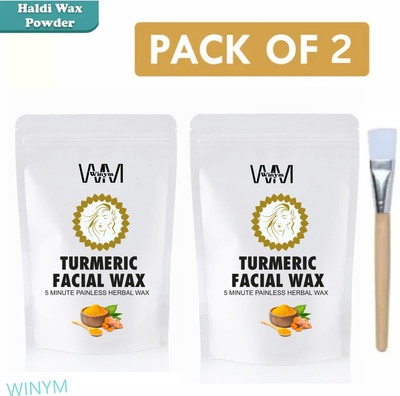 Winym Turmeric Wax Powder | Fast Skin Hair Off | Pack 2 with Brush Powder(200 g, Set of 2)