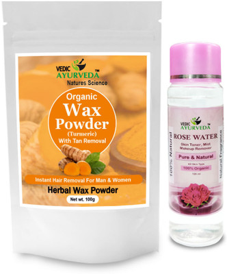 VEDICAYURVEDA Turmeric Wax Powder for Hands, Legs, Underarms and Bikini With Rose Water 120ml Powder(100 g)