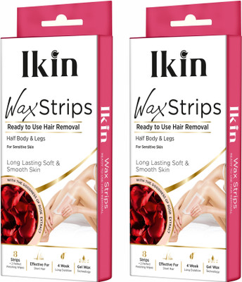 Ikin Instant Wax Strip with Rose Extract For Sensitive Skin (Pack of 2)- 8x2 Strips(16 Strips, Set of 2)