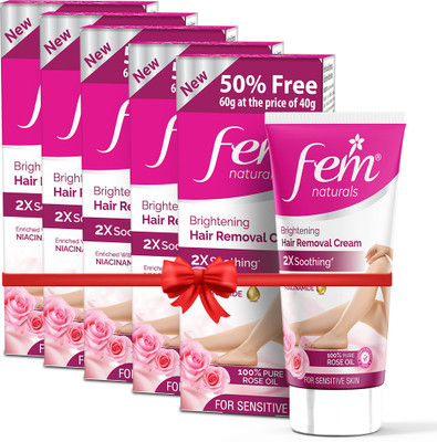 Fem Fairness Naturals Rose Hair Removal Cream - 300g (200g + 100g) | Sensitive skin Cream(300 g, Set of 5)