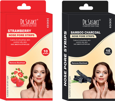 DR.SASAKI COMPLETE SKIN CARE Nose Pore Strawberry & Charcoal Combo – Deep Cleansing & Oil Control Strips(20 Strips, Set of 2)