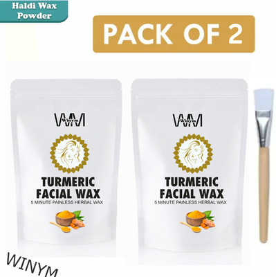 Winym Turmeric Wax Powder | Gentle Herbal Waxing | Pack 2 with Brush Powder(200 g, Set of 2)