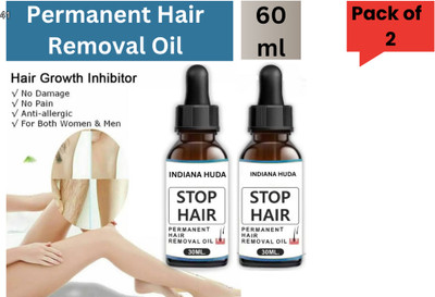 INDIANA HUDA Stop Hair Permanent Hair Removal Oil 60ml Pack of 2 Painless Use Oil(60 ml, Set of 2)
