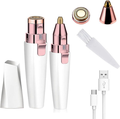 EXWLZA Eyebrow Trimmer for Women, 2 in 1 Rechargeable Facial Hair Remover with Replaceable Heads, Cordless Epilator(White)