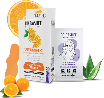 DR.RASHEL Vitamin C 10 Nose Strips and 10 Wet Wipes Blackhead & Whitehead remover Strips(20 Strips)