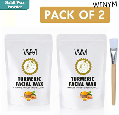 Winym Turmeric Wax Powder | Herbal Glow Hair Removal | Pack 2 with Brush Powder(200 g, Set of 2)