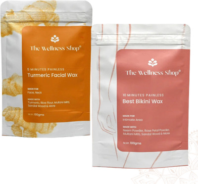 The Wellness Shop Painless Herbal Turmeric Facial Wax Powder & Best Bikini Area Hair Removal Wax Powder(200 g, Set of 2)