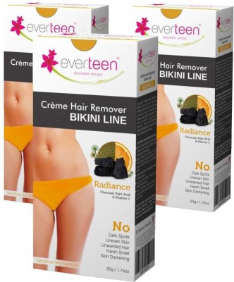everteen RADIANCE Bikini Line Hair Remover Creme with Charcoal, Kojic Acid and Vitamin C - 3 Packs (50g Each) Cream(150 g, Set of 3)