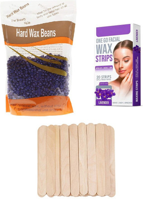 ROODILES Lavender Facial Wax Strips – 20 Strips + 2 Wipes, Hard Wax Beans & 10 Sticks Wax(100 g, Set of 12)