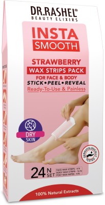 DR.RASHEL Insta Smooth Strawberry Wax Strips Painless Pack | Face & Body Stick Peal Reveal Strips(24 Strips)