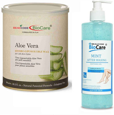 BEAUCODE BioCare Aloevera Wax Combo Kit Wax 1 Mint After Waxing Soothing Gel-Pack Of 2 Wax(1300 ml, Set of 2)