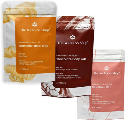 The Wellness Shop Painless Herbal Turmeric Facial Wax Chocolate Body Wax & Bikini Hair Removal Wax Powder(300 g, Set of 3)