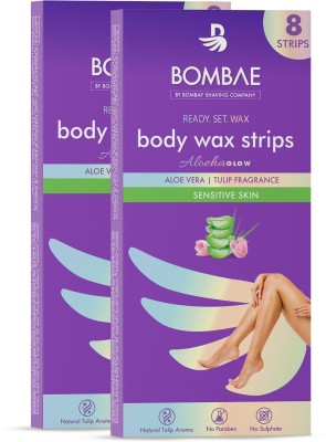 Bombae Sensitive Skin Full Body Wax Strips with Aloe Vera and Tulip Fragrance Strips(16 Strips, Set of 2)