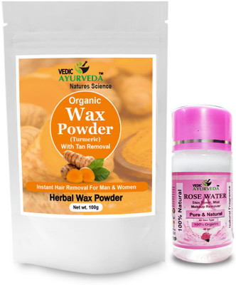 VEDICAYURVEDA Turmeric Wax Powder for Hands, Legs, Underarms and Bikini With Rose Water 60ml Powder(100 g)