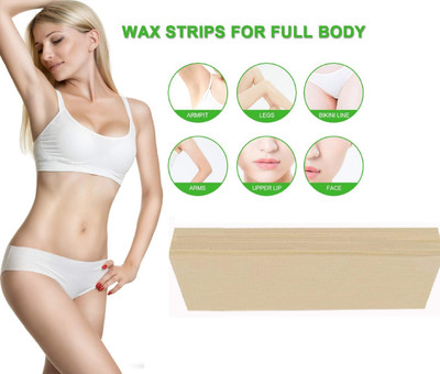 JANOST 100Pcs Plain Disposable Beige Color Wax Strips Easy & Safe Strips Waxing Strips Strips(100 Strips, Set of 100)