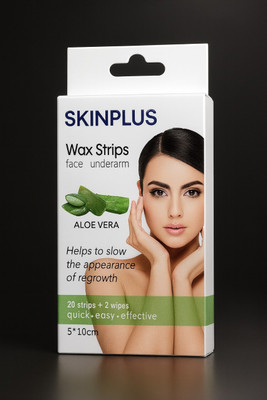 SKINPLUS Aloe Vera Wax Strips for Face & Underarm – 20 Strips + 2 Wipes Strips(20 Strips)