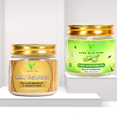 vinis herbal soap Hair Removal Wax Powder 100gm | Aloevera Gel For Face & Hair 200ml Powder(0.3 g, Set of 2)